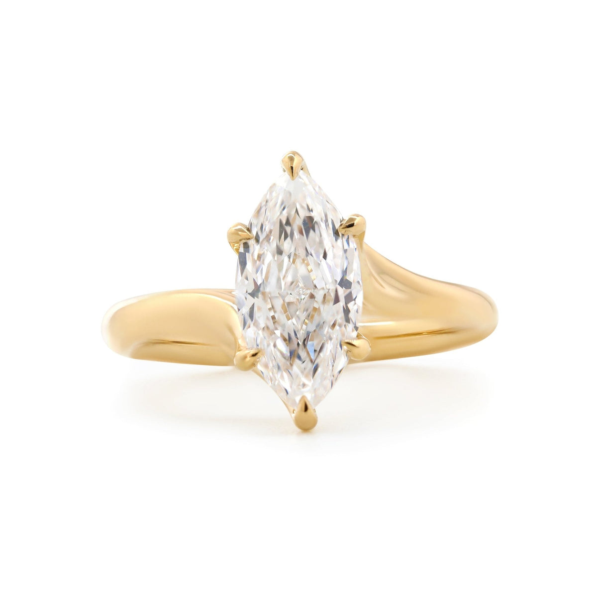 Marquise Cut Lab Diamond Six Claw Prongs Solitaire Ring — Art Nouveau Nature - Inspired - FIORESE JEWELRY