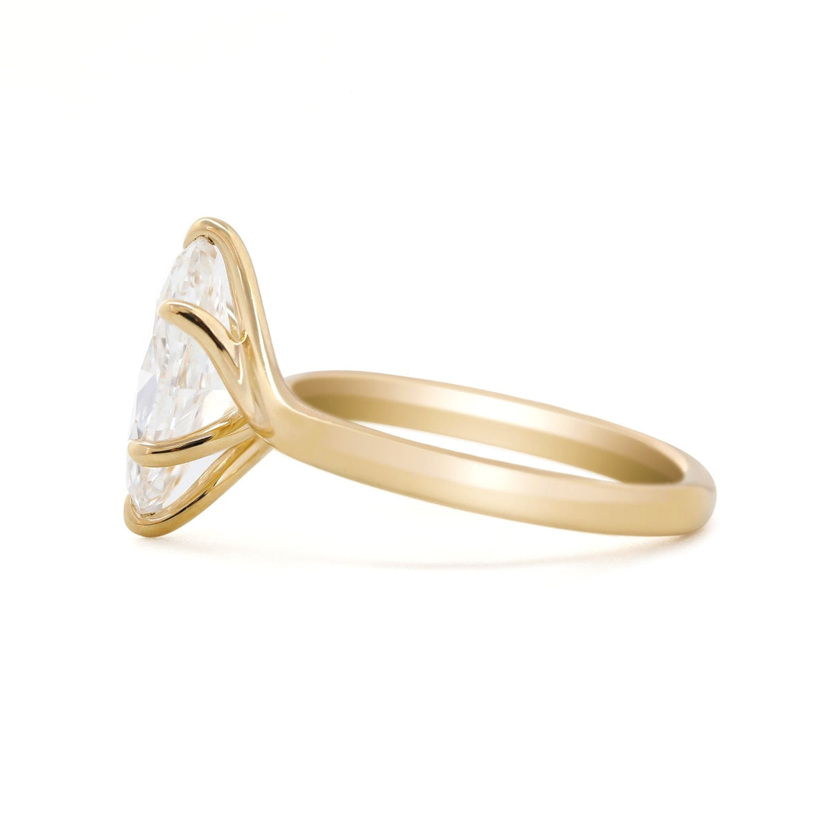 Marquise Cut Lab Diamond Six Claw Prongs Solitaire Ring — Art Nouveau Nature - Inspired - FIORESE JEWELRY