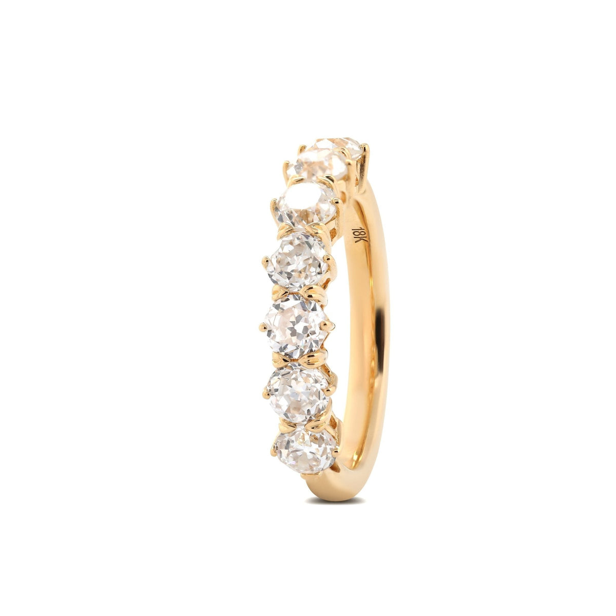 Old European - Cut Lab Diamond 7 - Stone Half Eternity Ring with Tapered Band - FIORESE JEWELRY