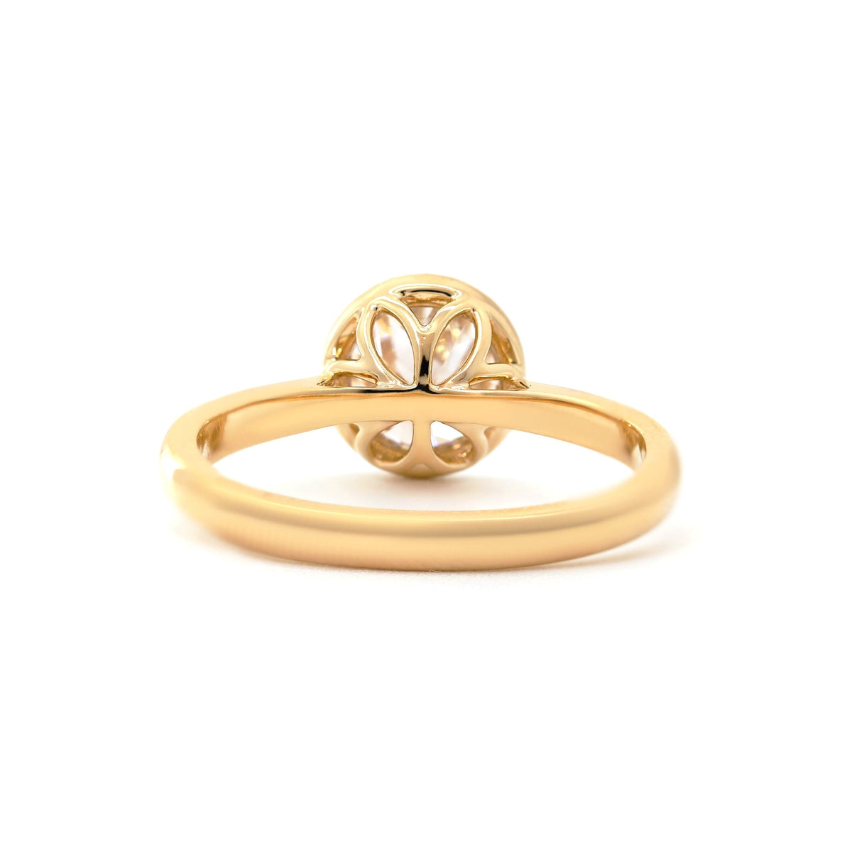 Old European-Cut Lab Diamond Bezel Solitaire Ring with Floral Basket - FIORESE JEWELRY