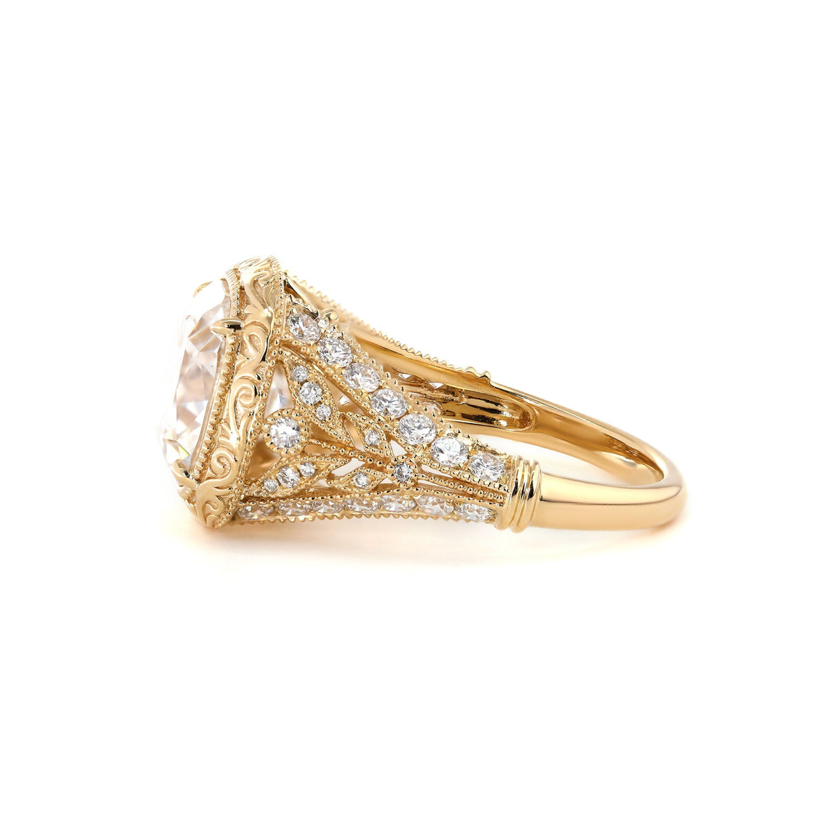 Old Mine-Cut Lab Diamond Antique-Inspired Ring with Pavé Diamond Accents - FIORESE JEWELRY