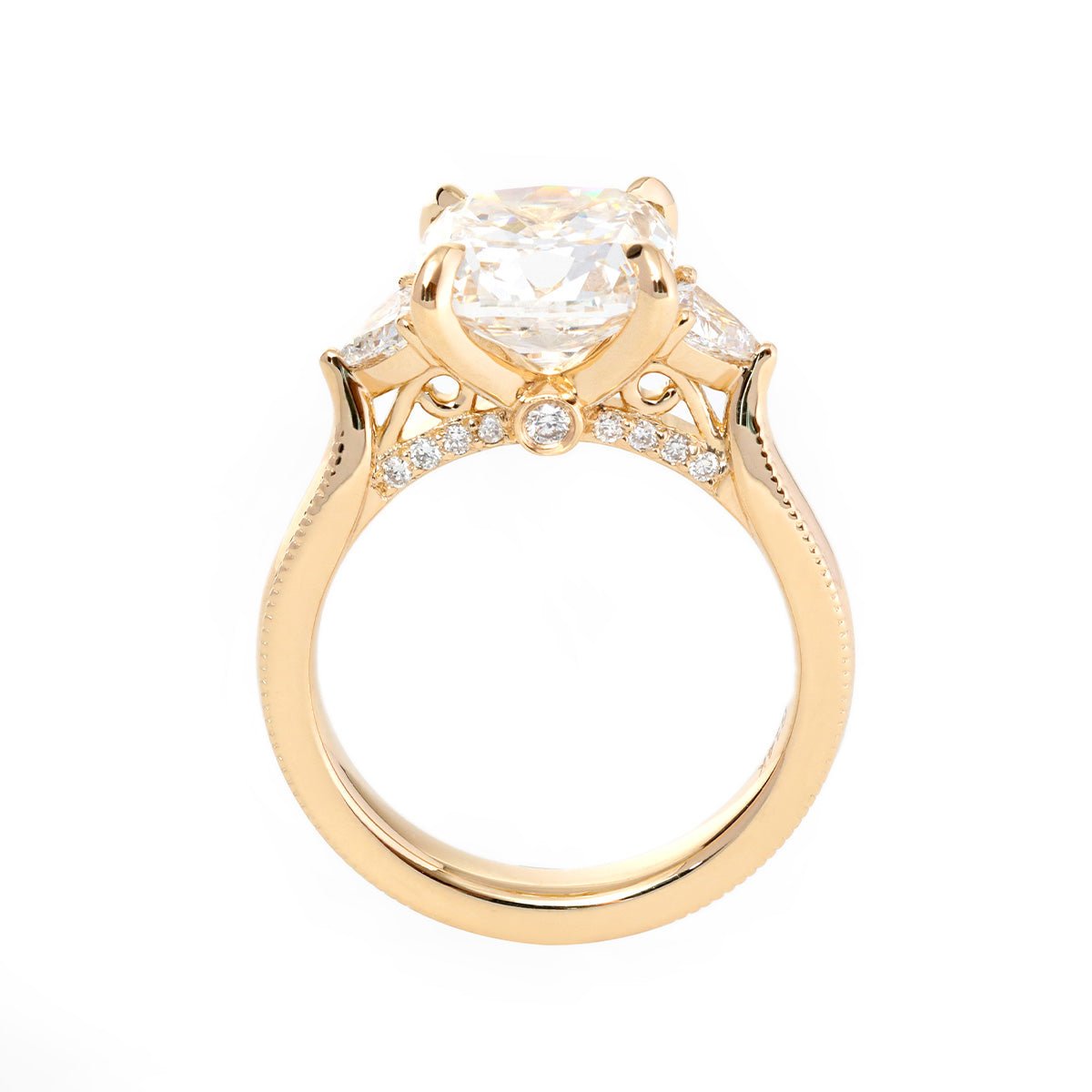 Old Mine - Cut Lab Diamond Three - Stone Ring with Trillion Side Stones - FIORESE JEWELRY