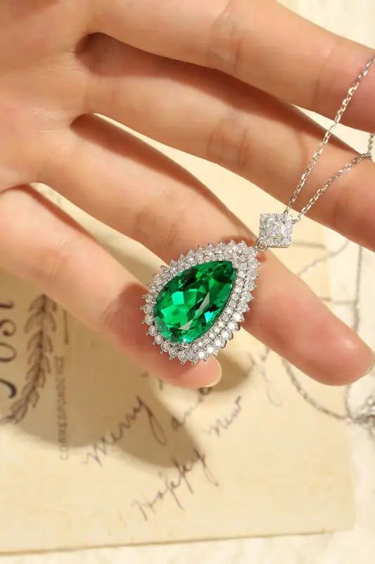 Pear Cut Columbia Green Lab Emerald Cluster Pendant - LGG Jewelry