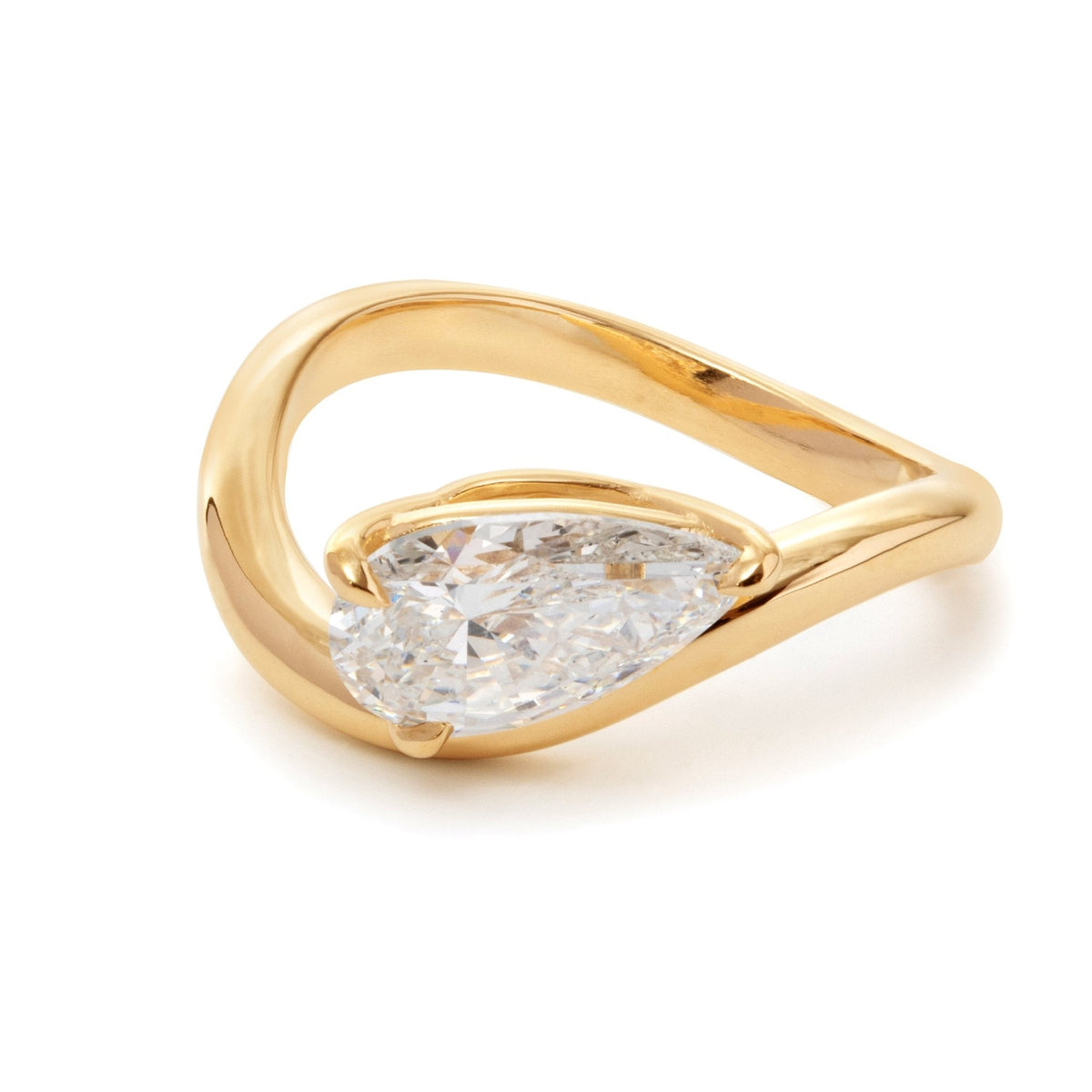 Pear - Cut Lab Diamond Solitaire Ring with East - West Wave Setting - FIORESE JEWELRY