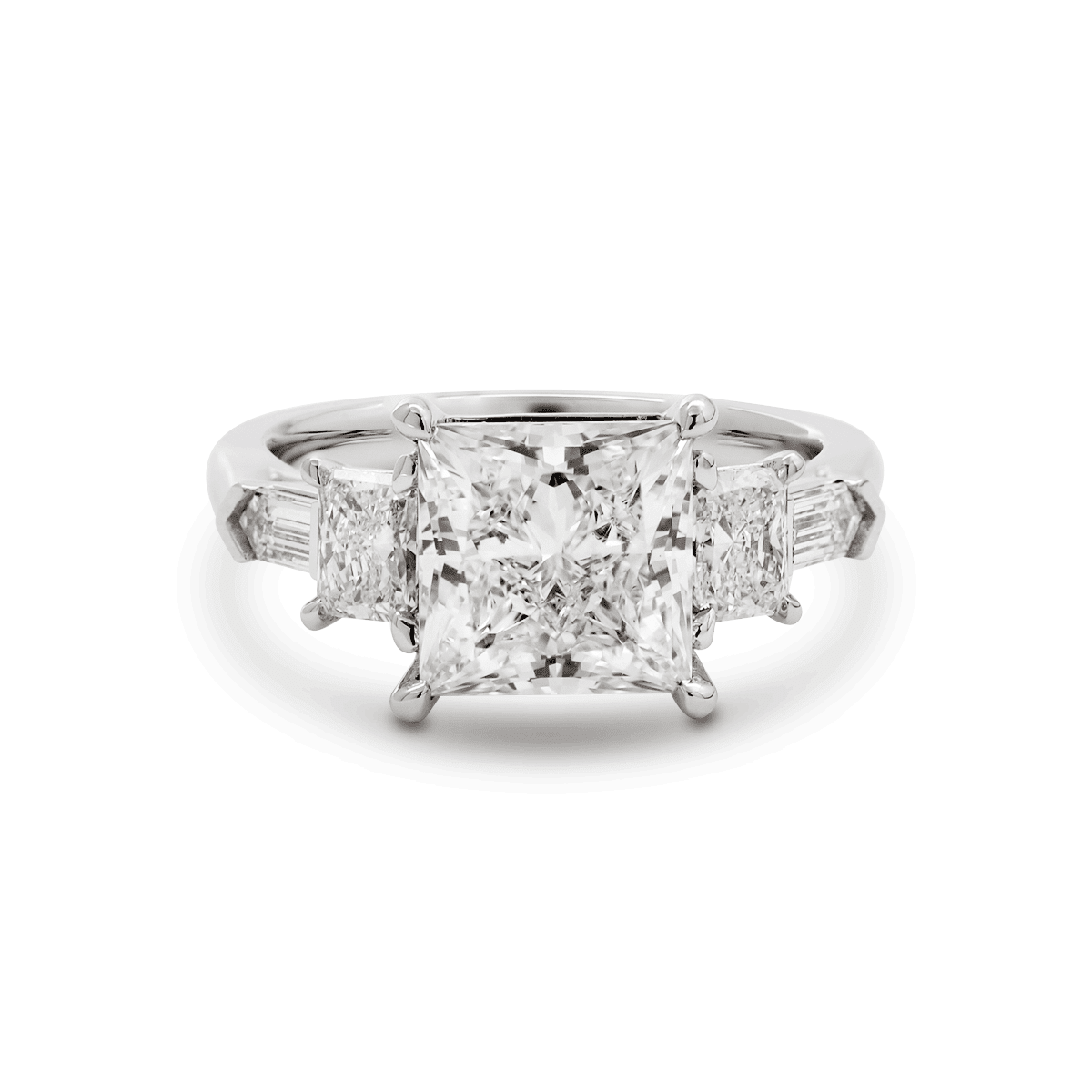 Platinum 2.5ct Princess Cut Lab Diamond 5 Stone Engagement Ring with Radiant Cut and Bullet Cut Side - stones - FIORESE JEWELRY