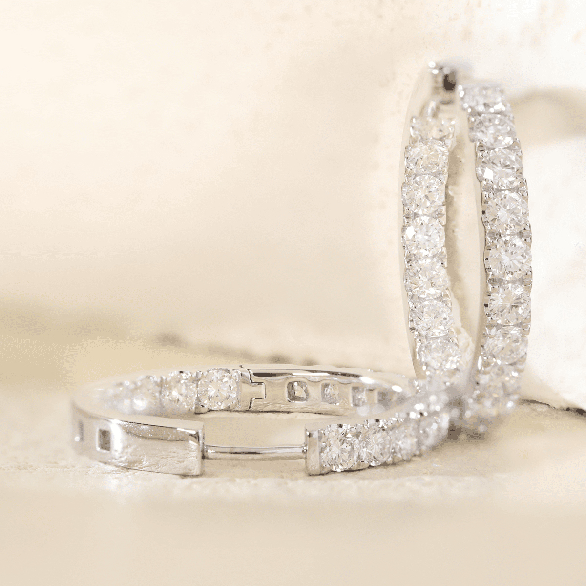 Platinum 3.2 ct tw Round Cut Diamond Hoop Earrings - FIORESE JEWELRY