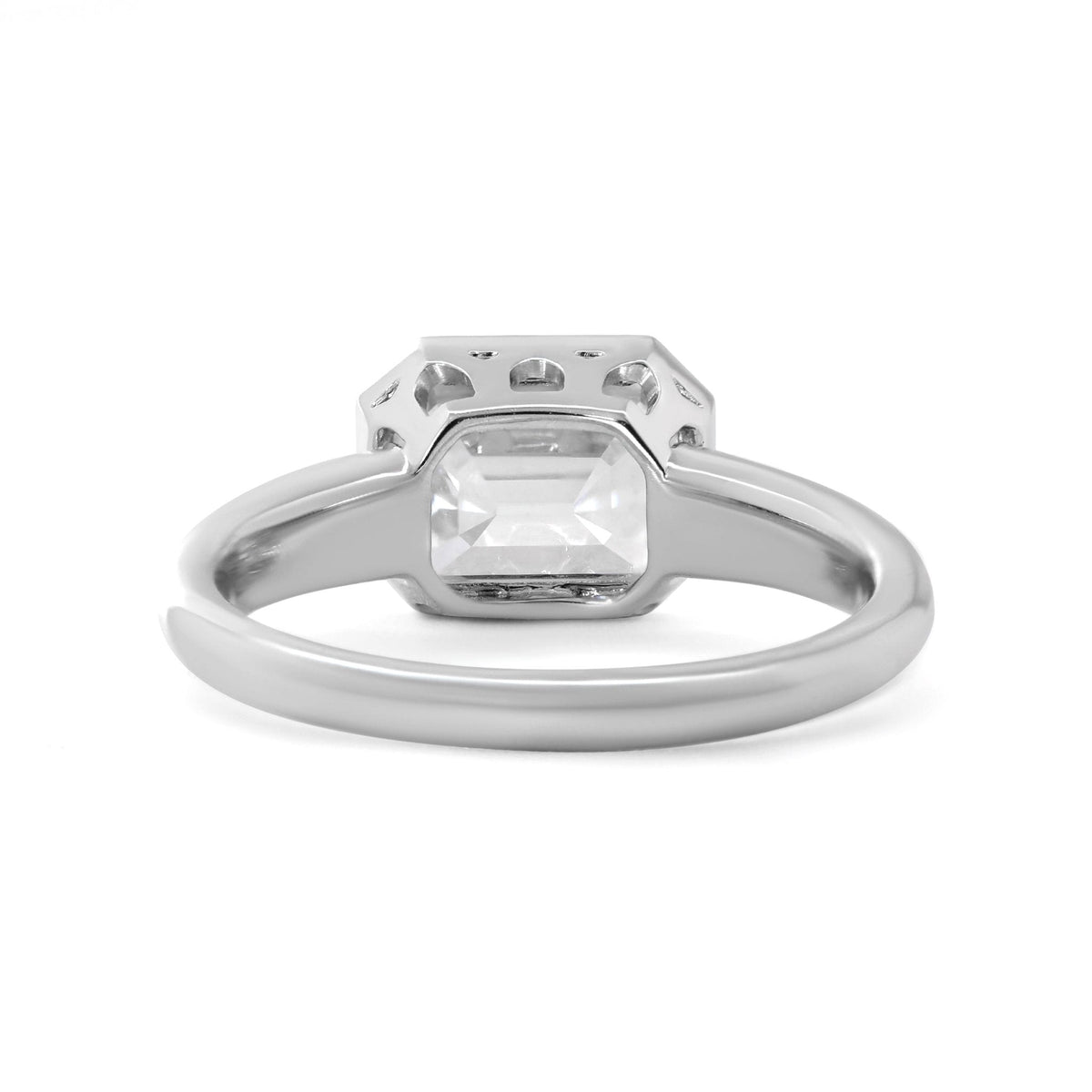 Platinum 3ct Antique Emerald Cut Lab Diamond Bezel Basket Solitaire Ring - FIORESE JEWELRY
