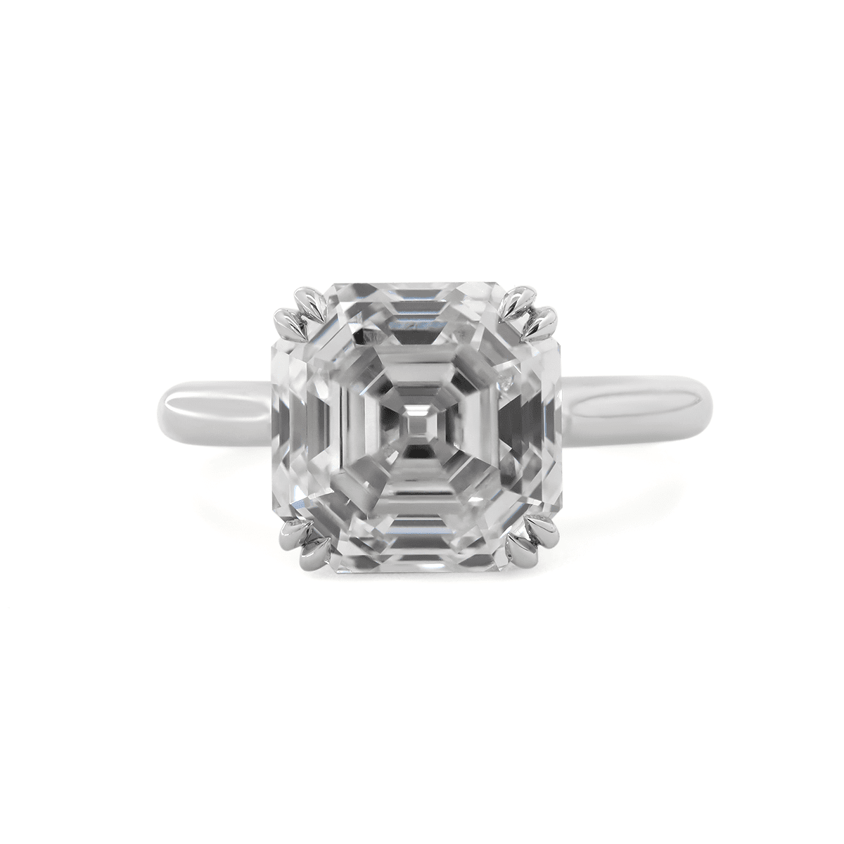 Platinum 5ct Antique Asscher Cut Lab Diamond Double Claw Prong Basket Solitaire Ring - FIORESE JEWELRY