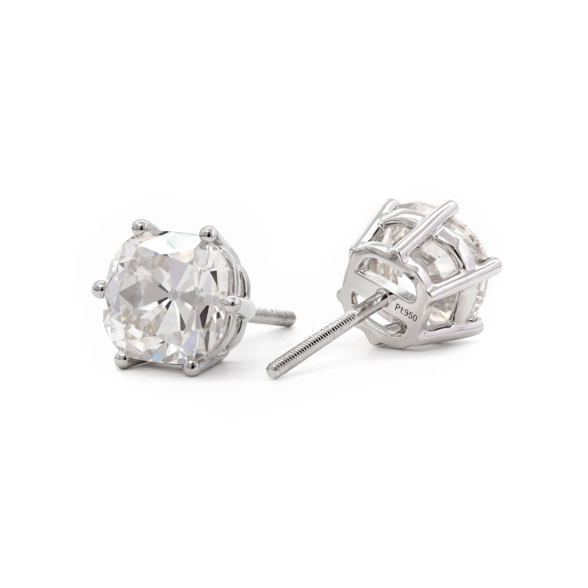 Platinum 6 ct tw Old Mine Cut Lab Diamond 6 Round Prongs Basket Stud Earrings - FIORESE JEWELRY