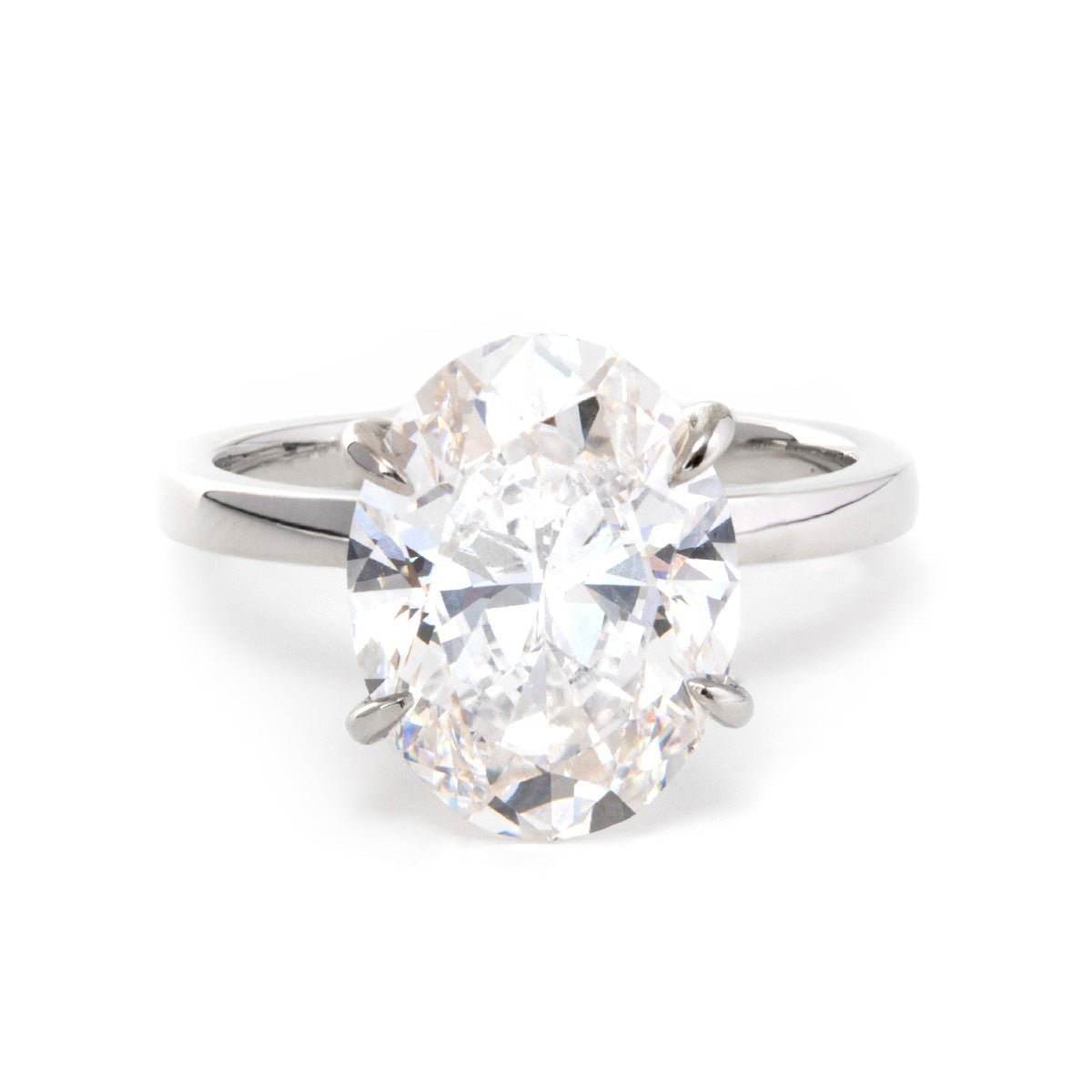 Platinum 6ct Oval Cut Lab Diamond Hidden Halo 4 Prongs Engagement Ring - FIORESE JEWELRY
