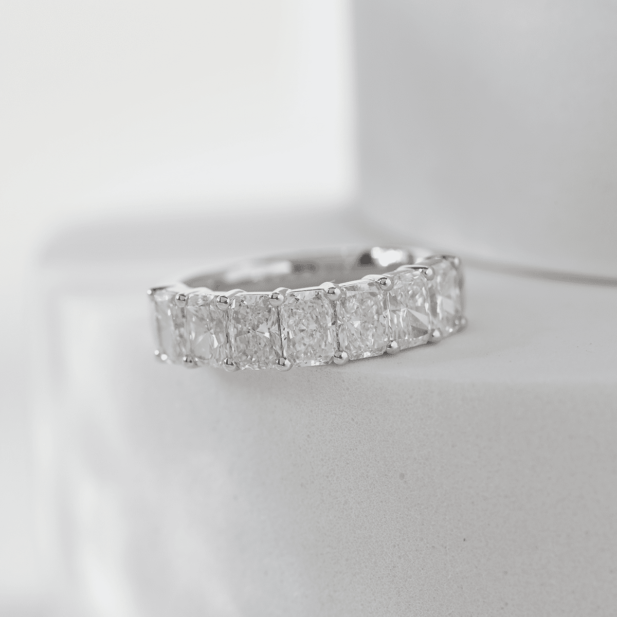 Platinum Radiant Cut Lab Diamond 7 Stone Half Eternity Ring - FIORESE JEWELRY