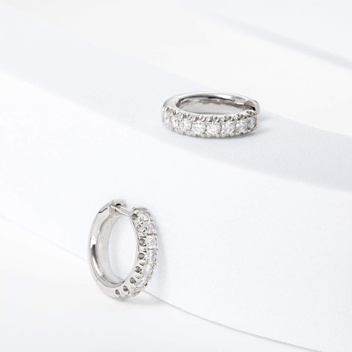 Platinum Round Lab Diamond 8 stones Huggie Earrings - FIORESE JEWELRY