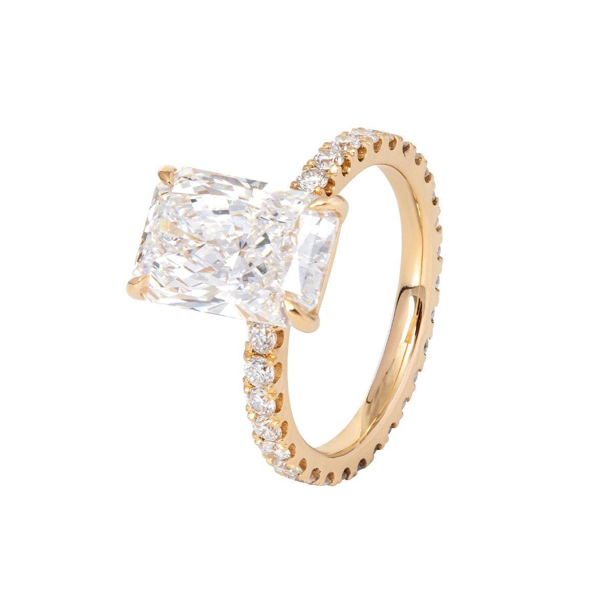 Radiant Cut Lab Diamond 4 - Claw U - Shaped Pavé Bridal Set — Engagement Ring with Eternity Band - FIORESE JEWELRY