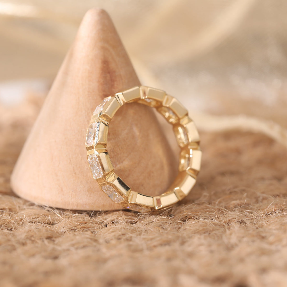 Radiant-Cut Lab Diamond East-West Bezel Eternity Band - FIORESE JEWELRY