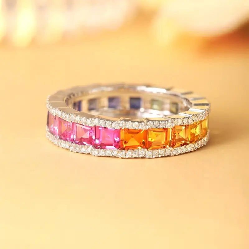 Rainbow Graduating Sapphire Channel Eternity band - LGG Jewelry