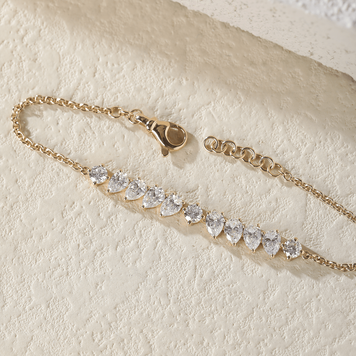 Round and Pear - Shaped Lab Diamond Chain Bracelet in Prong Basket Setting - FIORESE JEWELRY