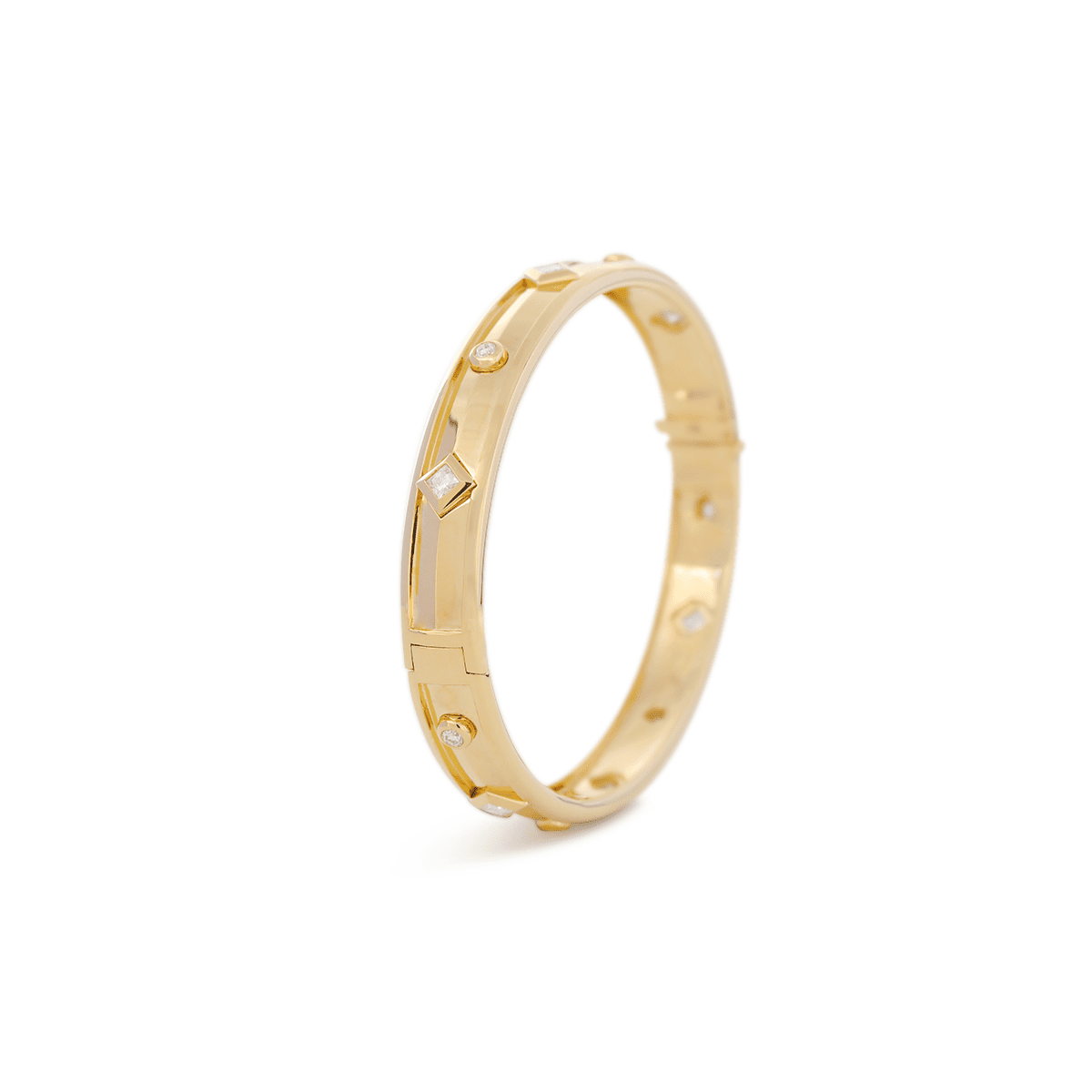 Round and Princess Cut Lab Diamond Bezel - Set Bangle Bracelet - FIORESE JEWELRY