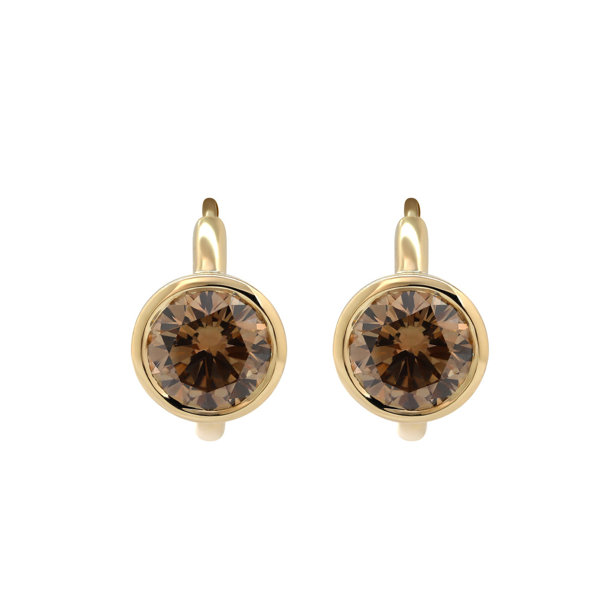 Round Brown Lab Diamond Bezel Huggie Earrings - FIORESE JEWELRY