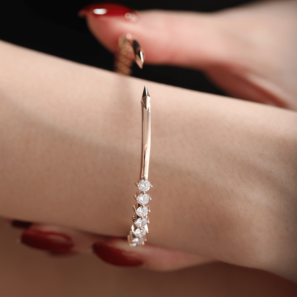 Round Cut Lab Diamond 14 - Stone Open Bangle Bracelet - FIORESE JEWELRY