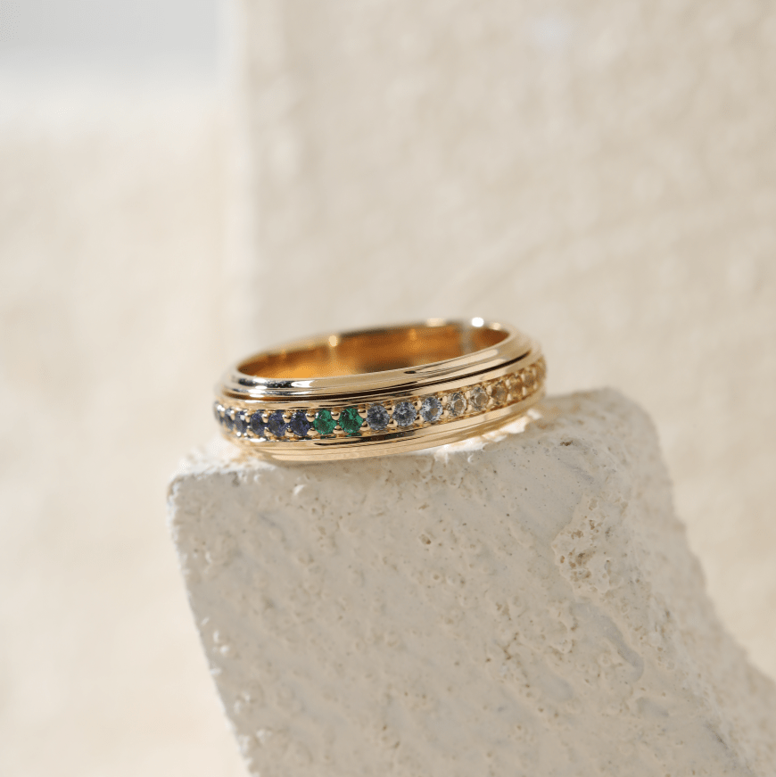 Round-Cut Rainbow Sapphire Eternity Fidget Ring - FIORESE JEWELRY