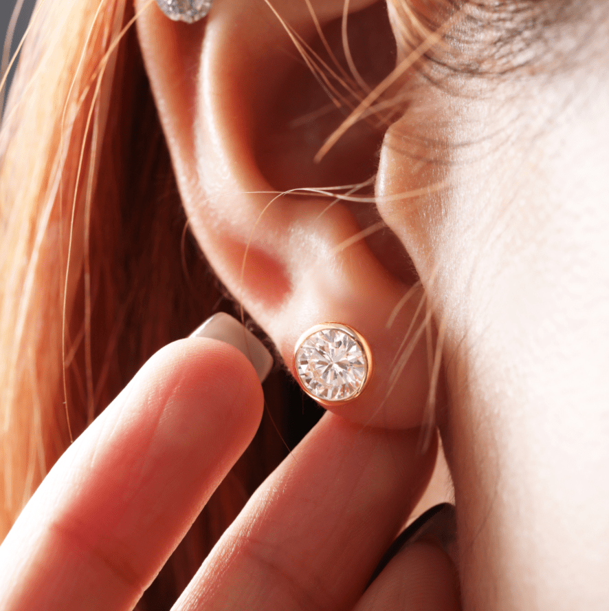 Round Lab Diamond Bezel Martini Stud Earrings - FIORESE JEWELRY