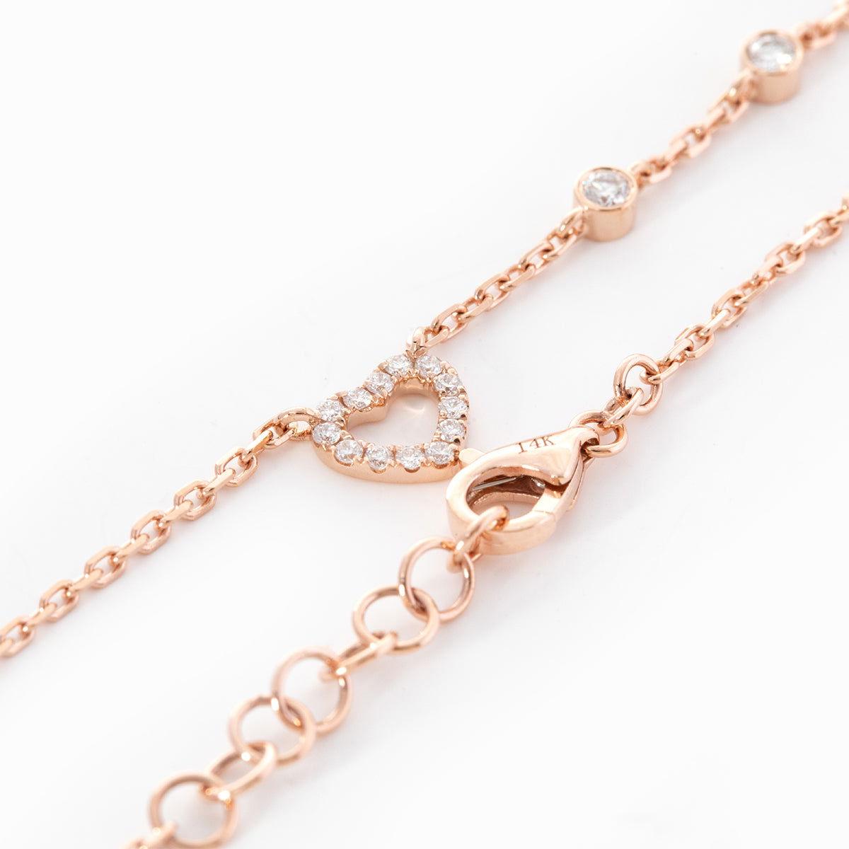 Round Lab Diamond Heart Pendant Charm Bracelet - FIORESE JEWELRY