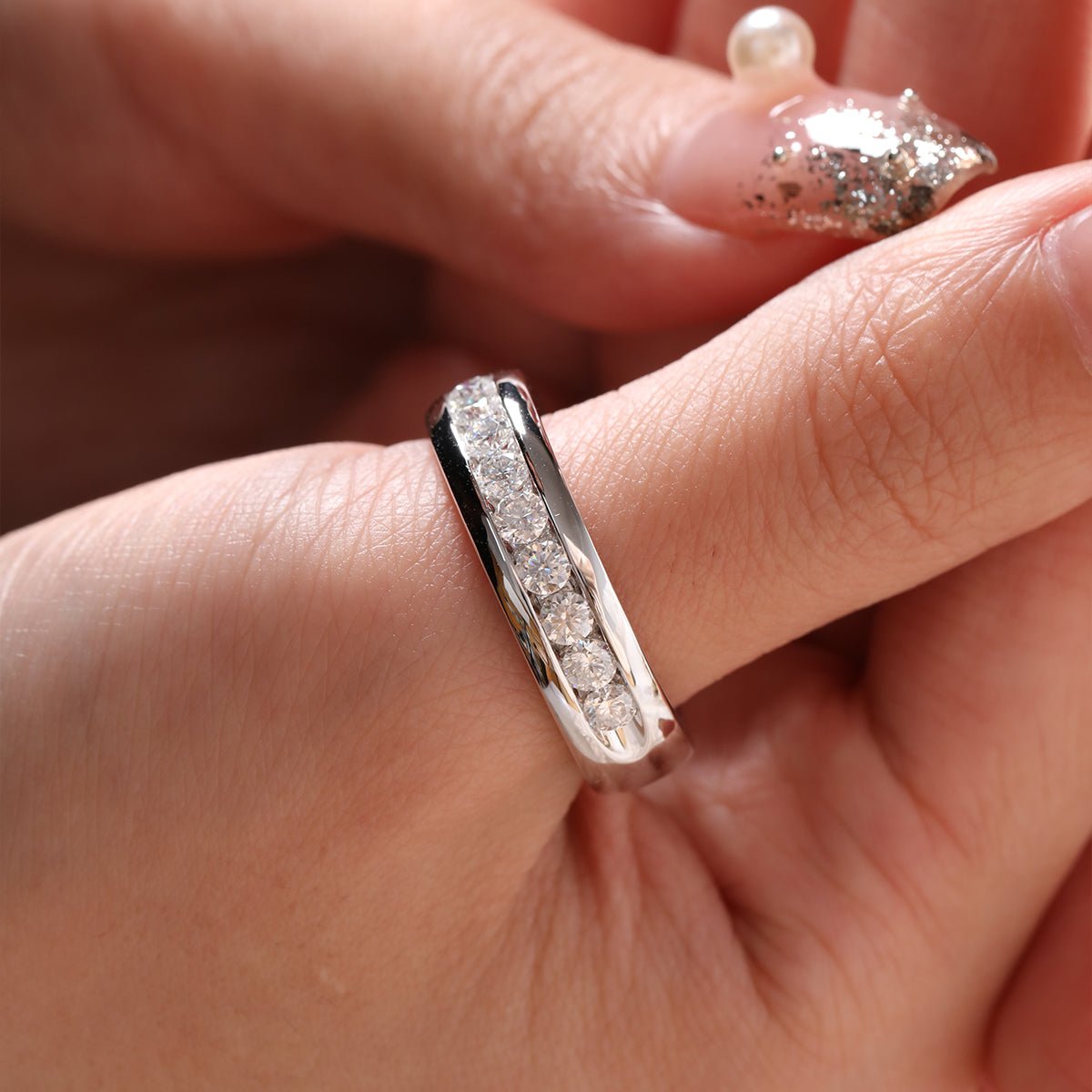 Round Lab Diamond Men's Ring with 10 - Stone Channel Setting - FIORESE JEWELRY