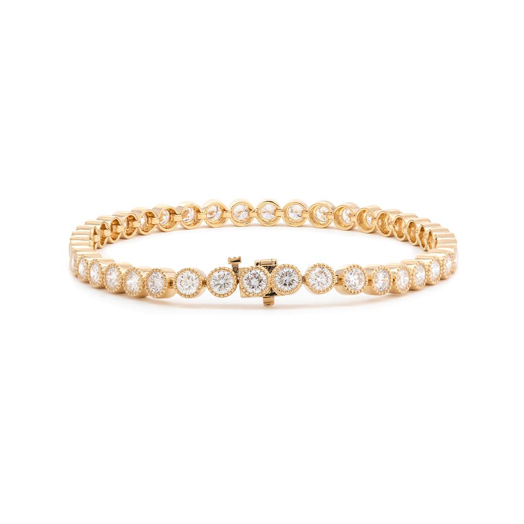 Round Lab Diamond Millegrain Bezel - Set Tennis Bracelet with Box Clasp - FIORESE JEWELRY