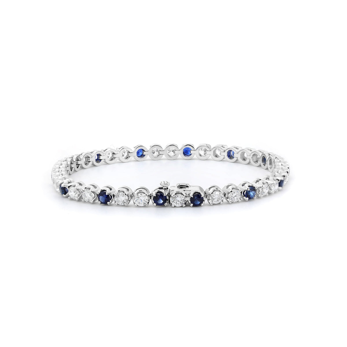 Round Lab Diamond & Royal Blue Lab Sapphire Crown-Set Tennis Bracelet - FIORESE JEWELRY