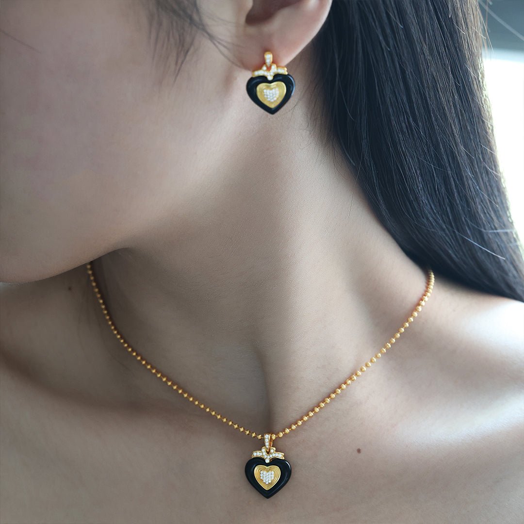 Triple Heart Black Agate Necklace - LGG Jewelry