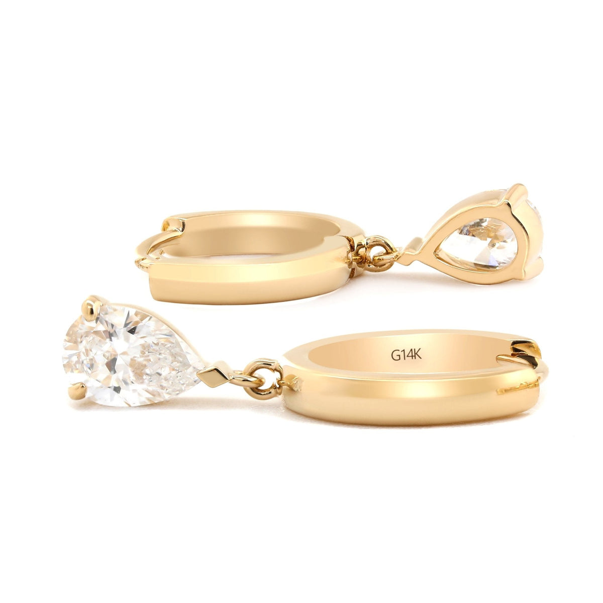1 ct tw Pear Cut Diamond Three Prong Basket Hoop Earrings - FIORESE JEWELRY
