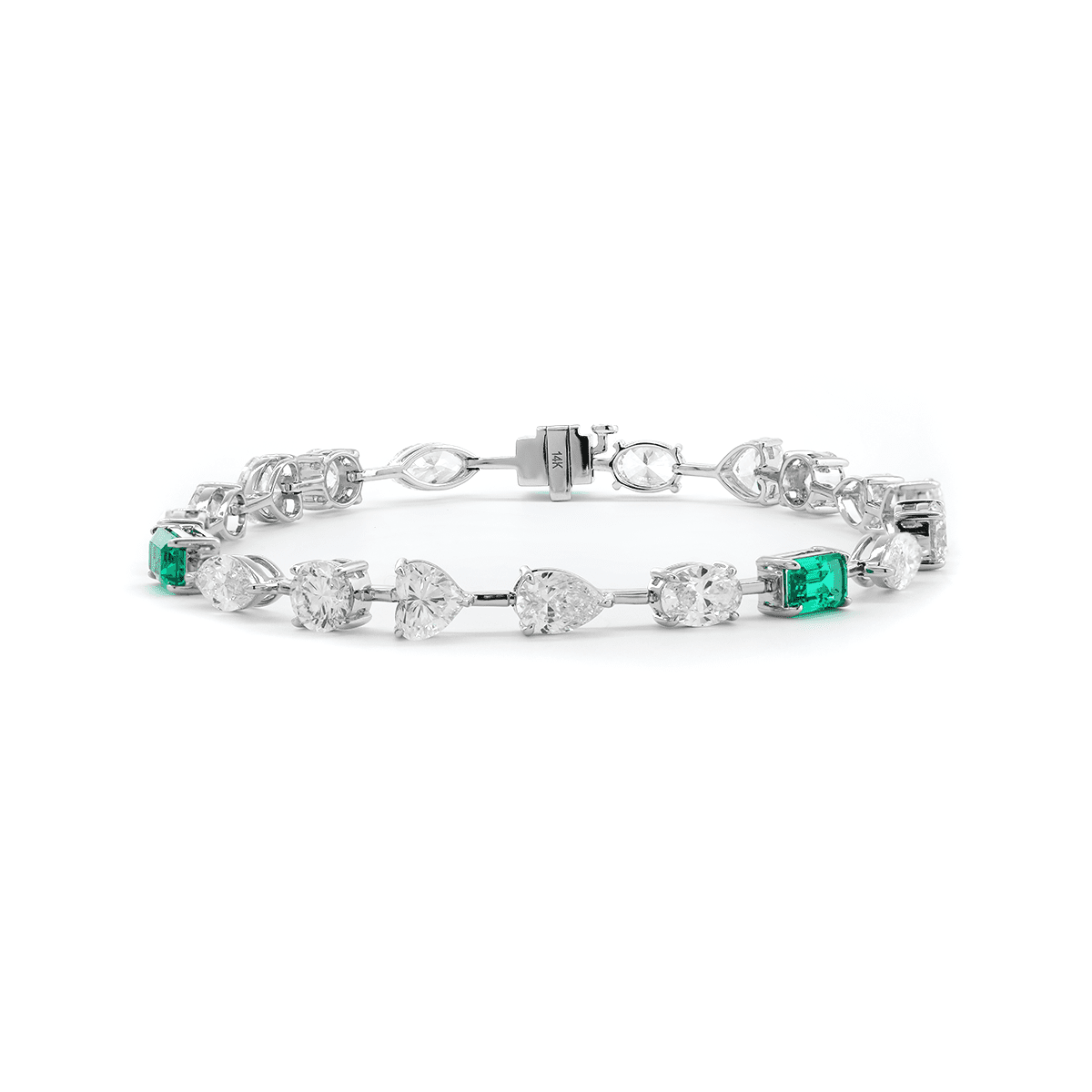 10 CT TW Lab Diamond & Lab Emerald Tennis Bracelet with Six Shapes - FIORESE JEWELRY