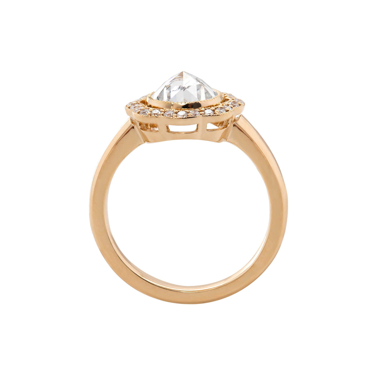 1.22CT Round Rose Cut Halo Design Bezel Set Ring - FIORESE JEWELRY