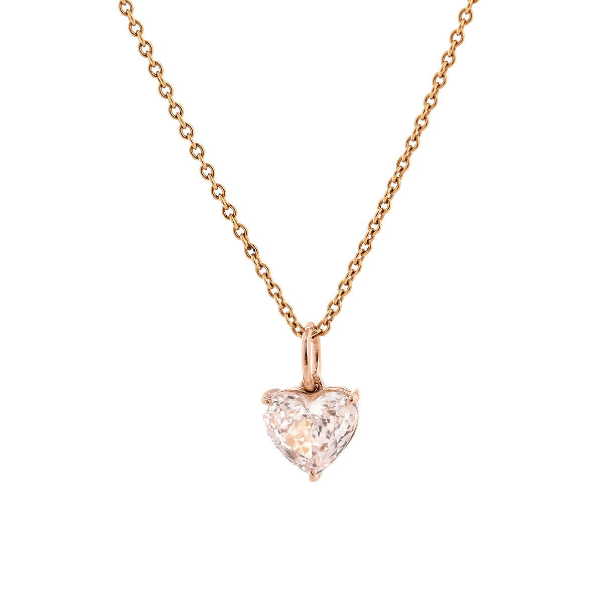 14K Rose Gold 1ct Heart Shaped Pink Lab Diamond Pendant with Corss Chain - FIORESE JEWELRY