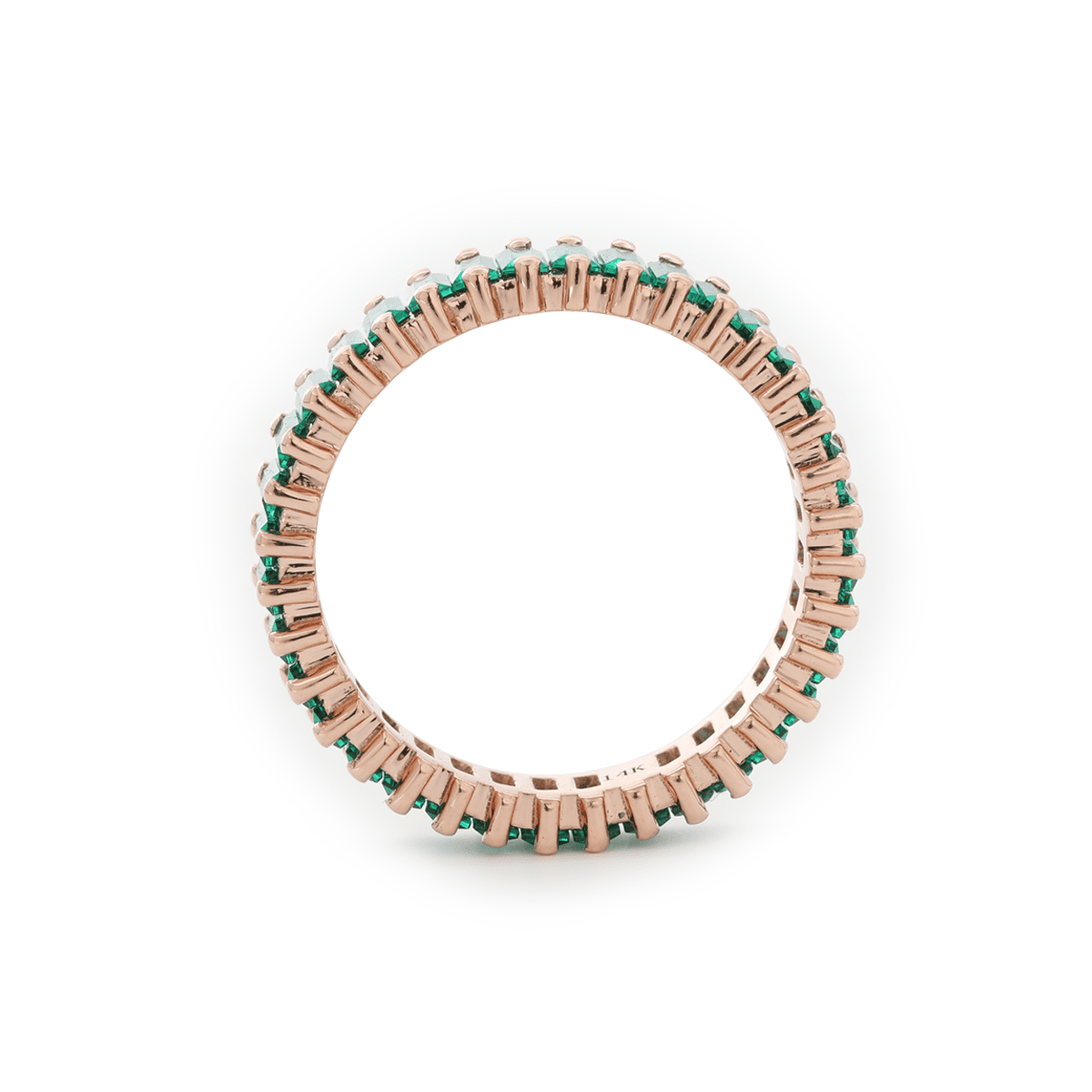 14K Rose Gold 3*1.5mm Baguette Cut Zambian Lab Emerald Eternity Ring - FIORESE JEWELRY