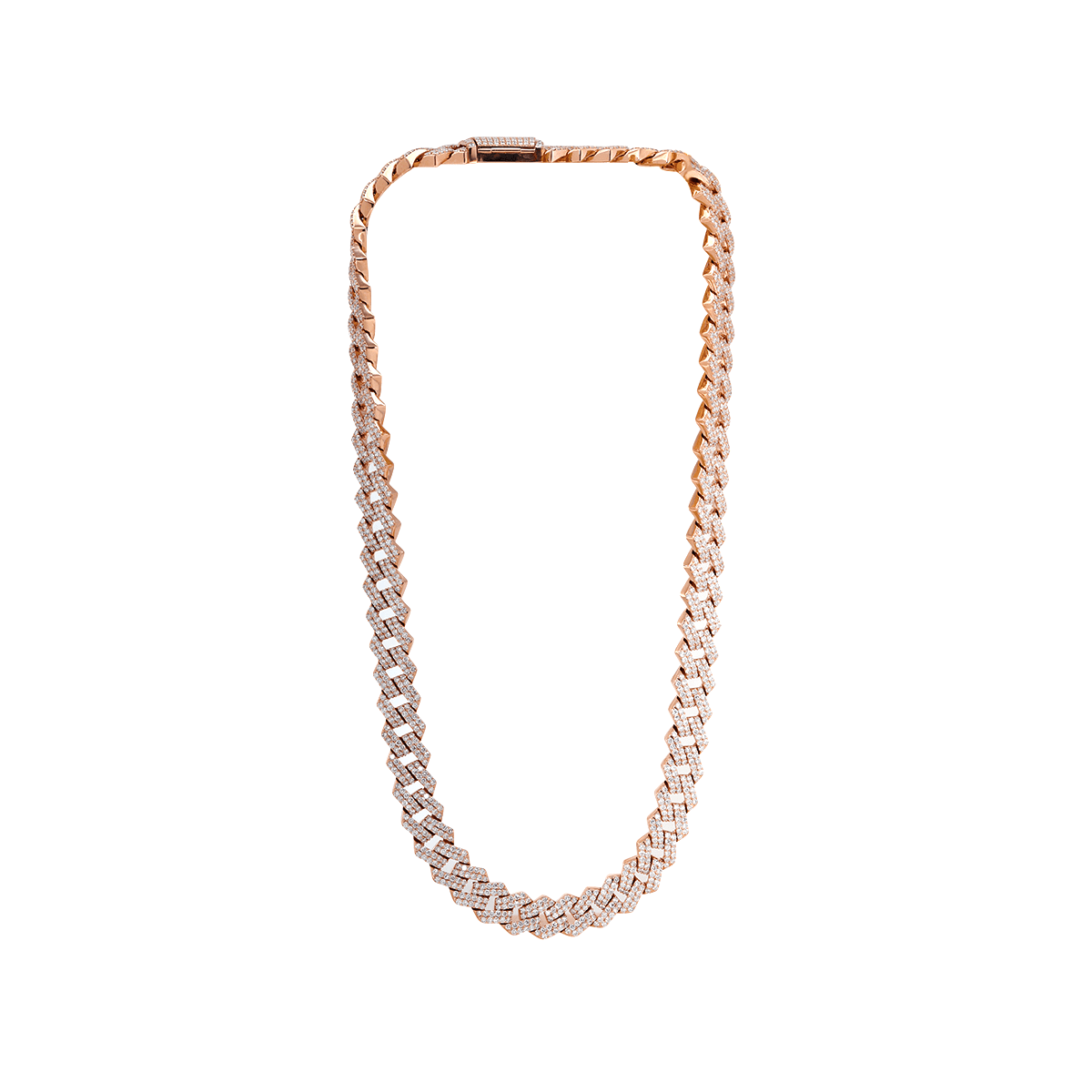 14K Rose Gold Iced Out Cuban Link Chain Necklace with Round Lab Diamond - FIORESE JEWELRY