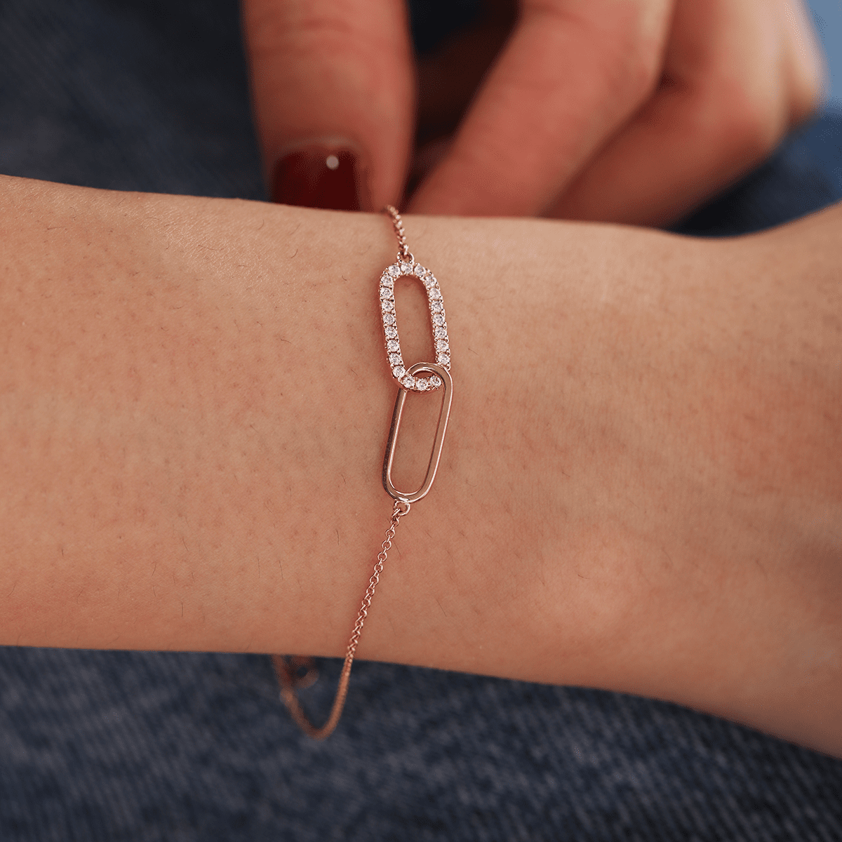 14K Rose Gold Round Lab Diamond Toi et Moi Pendant Chain Bracelet - FIORESE JEWELRY
