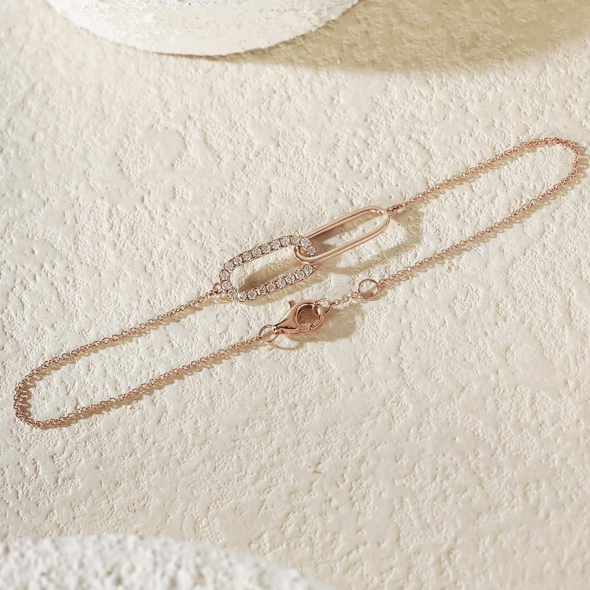 14K Rose Gold Round Lab Diamond Toi et Moi Pendant Chain Bracelet - FIORESE JEWELRY