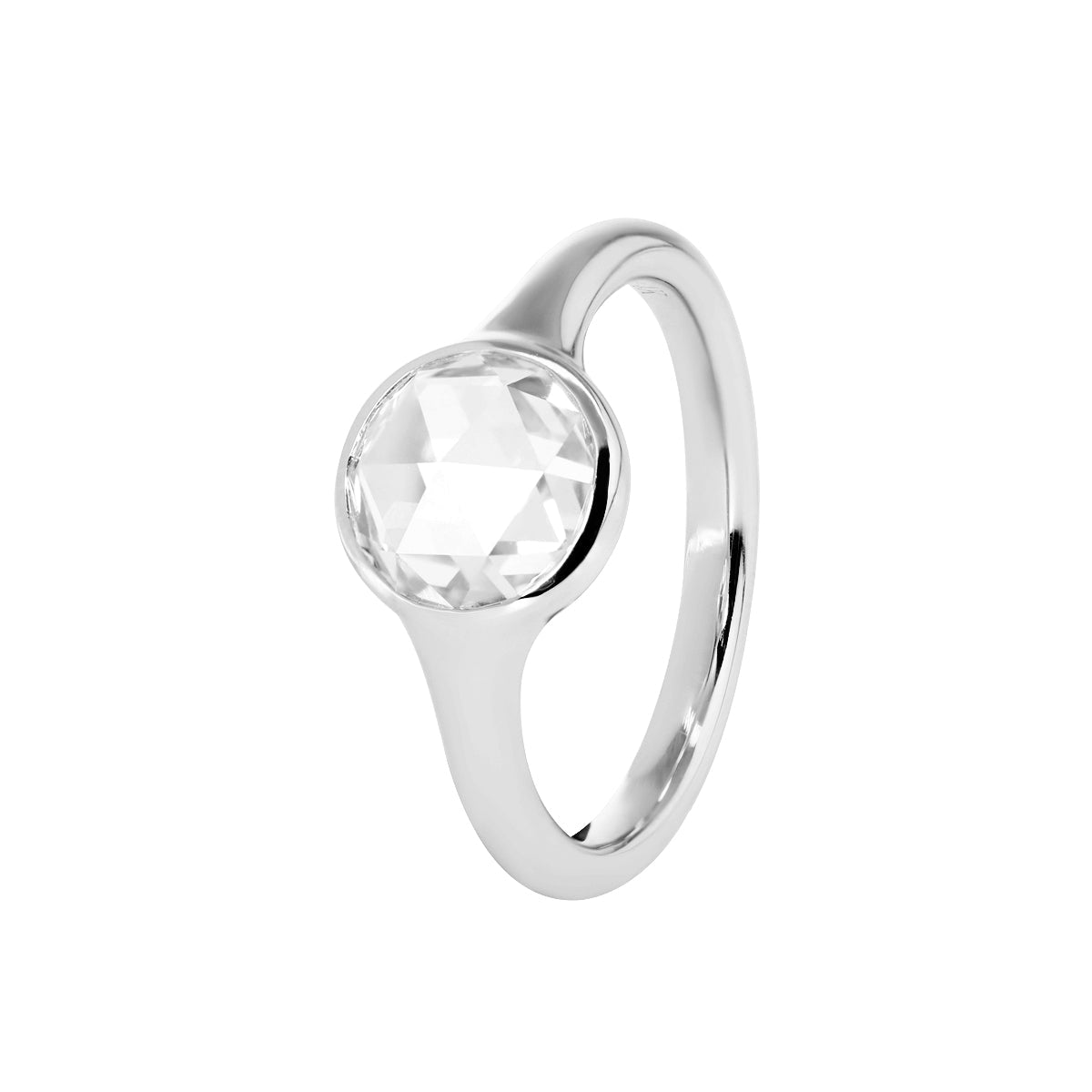 14K White Gold 1.5ct Rose Cut Lab Diamond Bezel Ring with Tapered Band - FIORESE JEWELRY