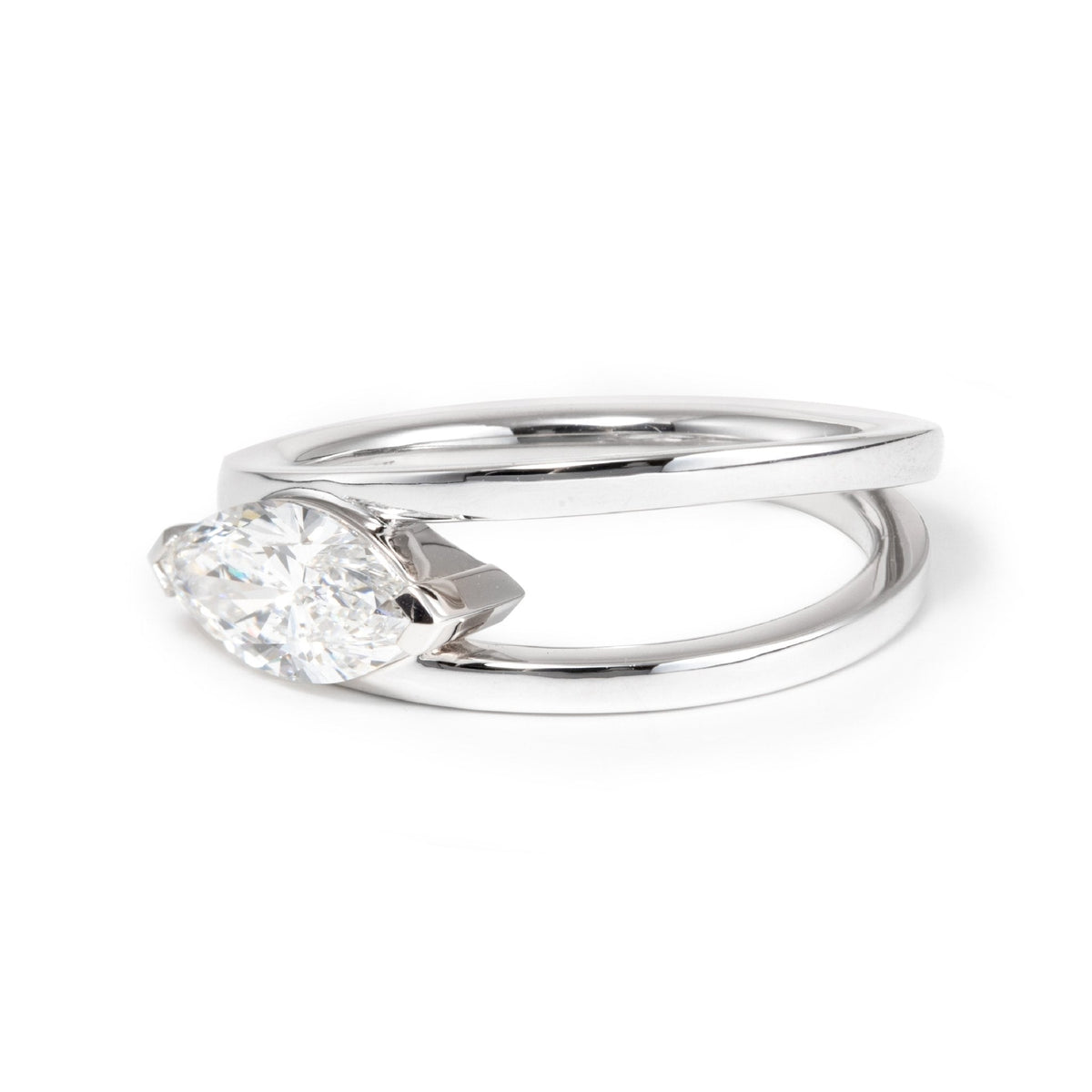 14K White Gold 1ct Marquise Cut Lab Diamond Solitaire Ring in V Shape Design - FIORESE JEWELRY