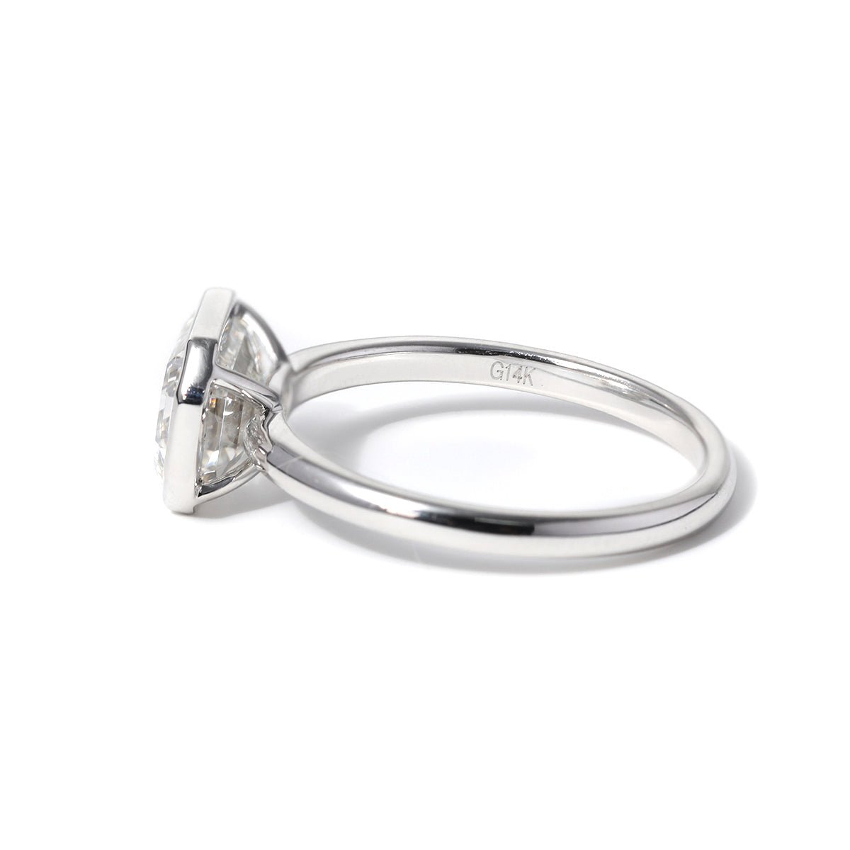 14K White Gold 2ct Emerald Cut Lab Diamond Bezel Solitaire Ring - FIORESE JEWELRY