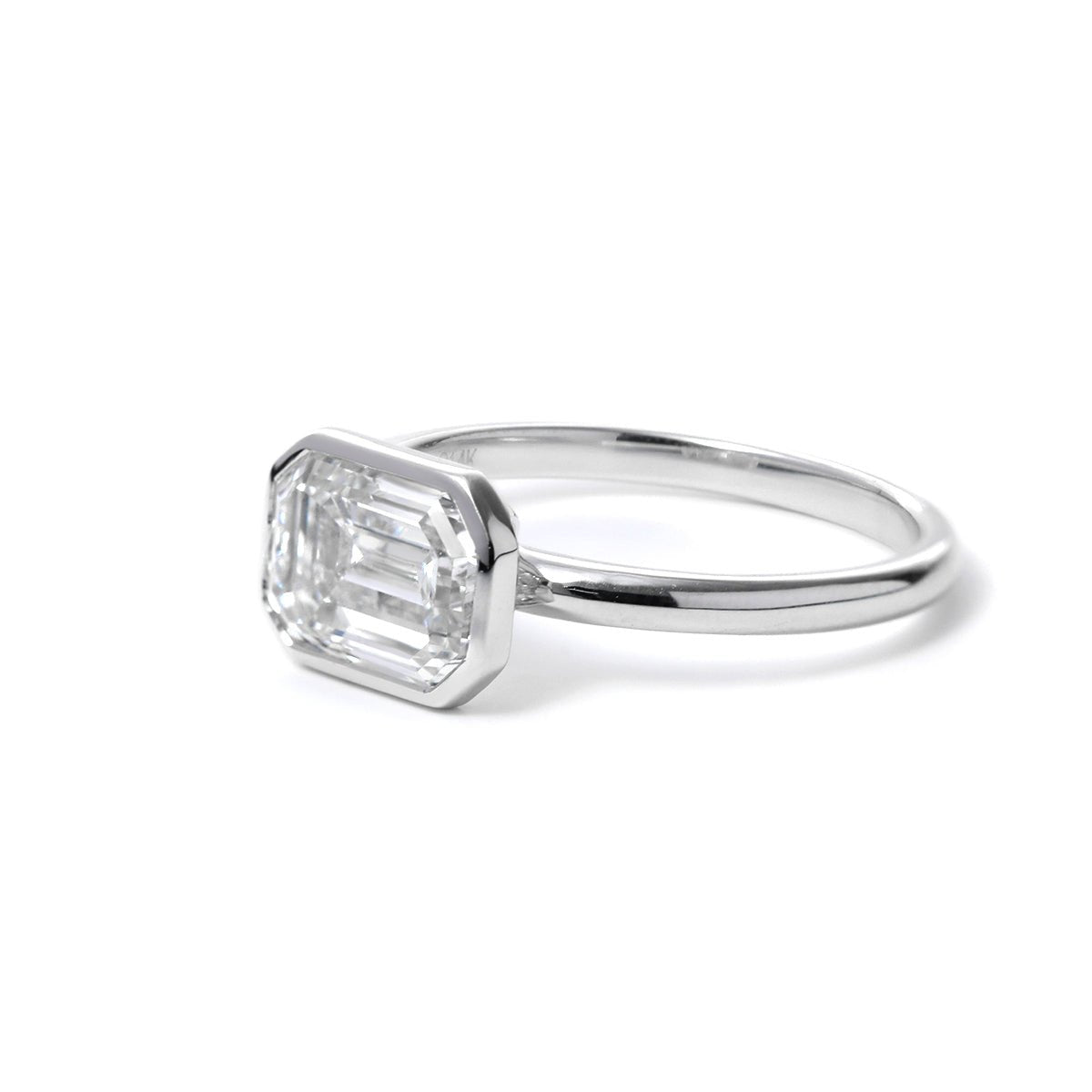 14K White Gold 2ct Emerald Cut Lab Diamond Bezel Solitaire Ring - FIORESE JEWELRY