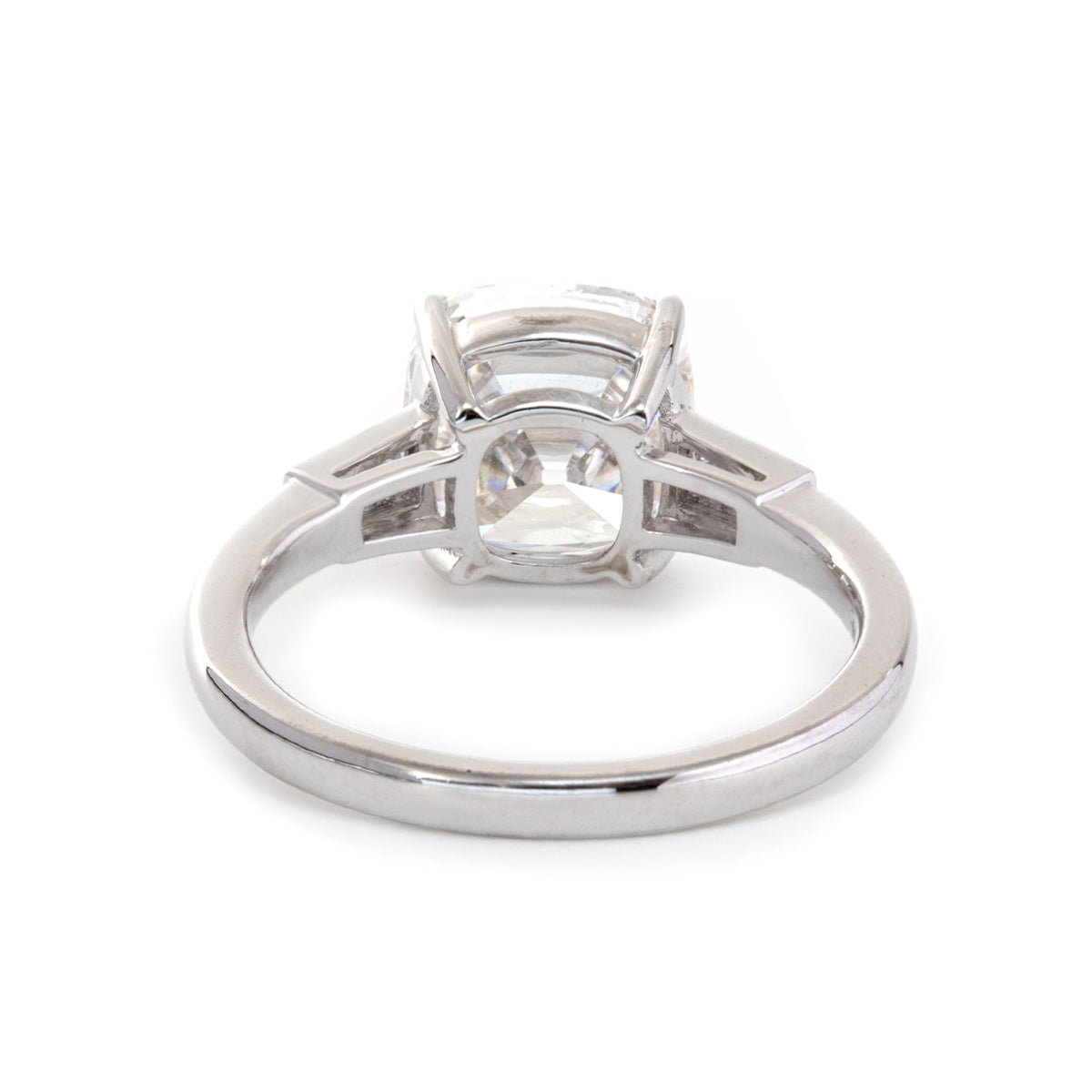 14K White Gold 3ct Old Mine Cut Diamond Tapered Three - Stone Ring - FIORESE JEWELRY