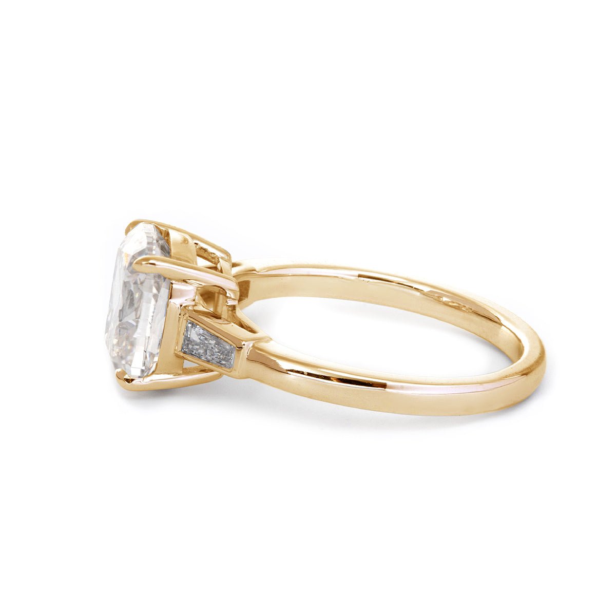 14K White Gold 3ct Old Mine Cut Diamond Tapered Three - Stone Ring - FIORESE JEWELRY