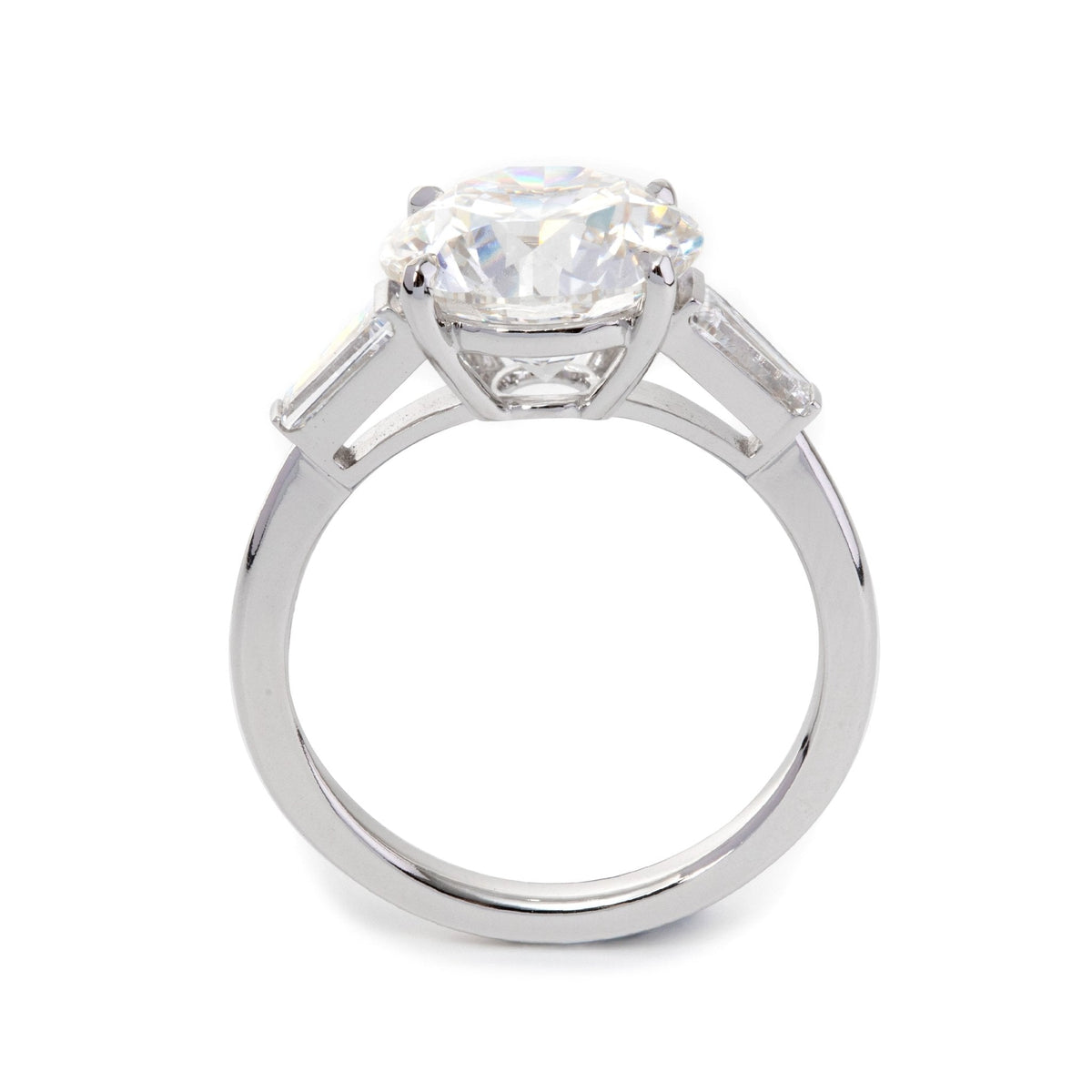 14K White Gold 4ct Round Cut Lab Diamond Tapered Three - stone Ring - FIORESE JEWELRY