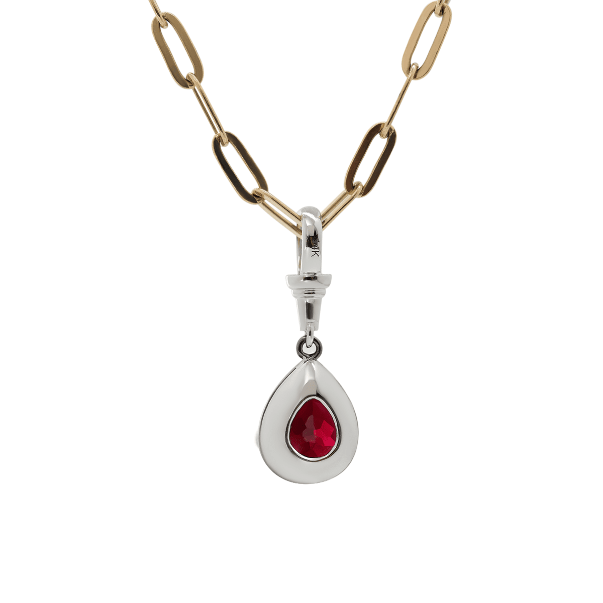 14K White Gold Necklace with 3ct Pear Shaped Lab Diamond Pendant in Black Rhodium Plated Bezel Setting - FIORESE JEWELRY