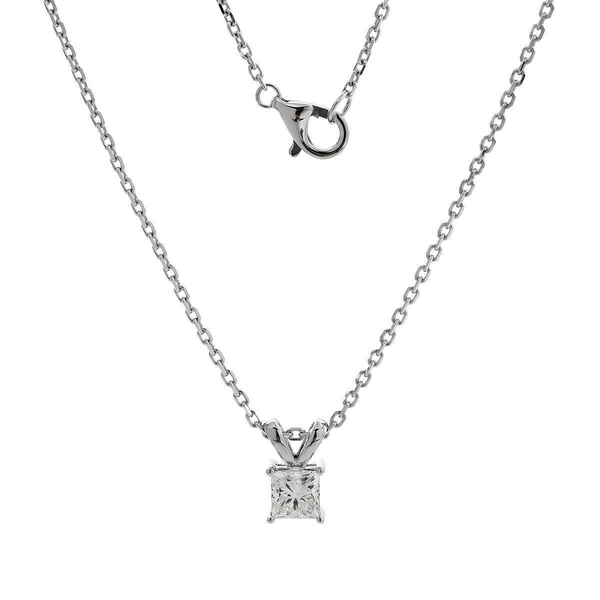 14K White Gold Princess Cut Lab diamond 4 Prong Basket Pendant Necklace - FIORESE JEWELRY