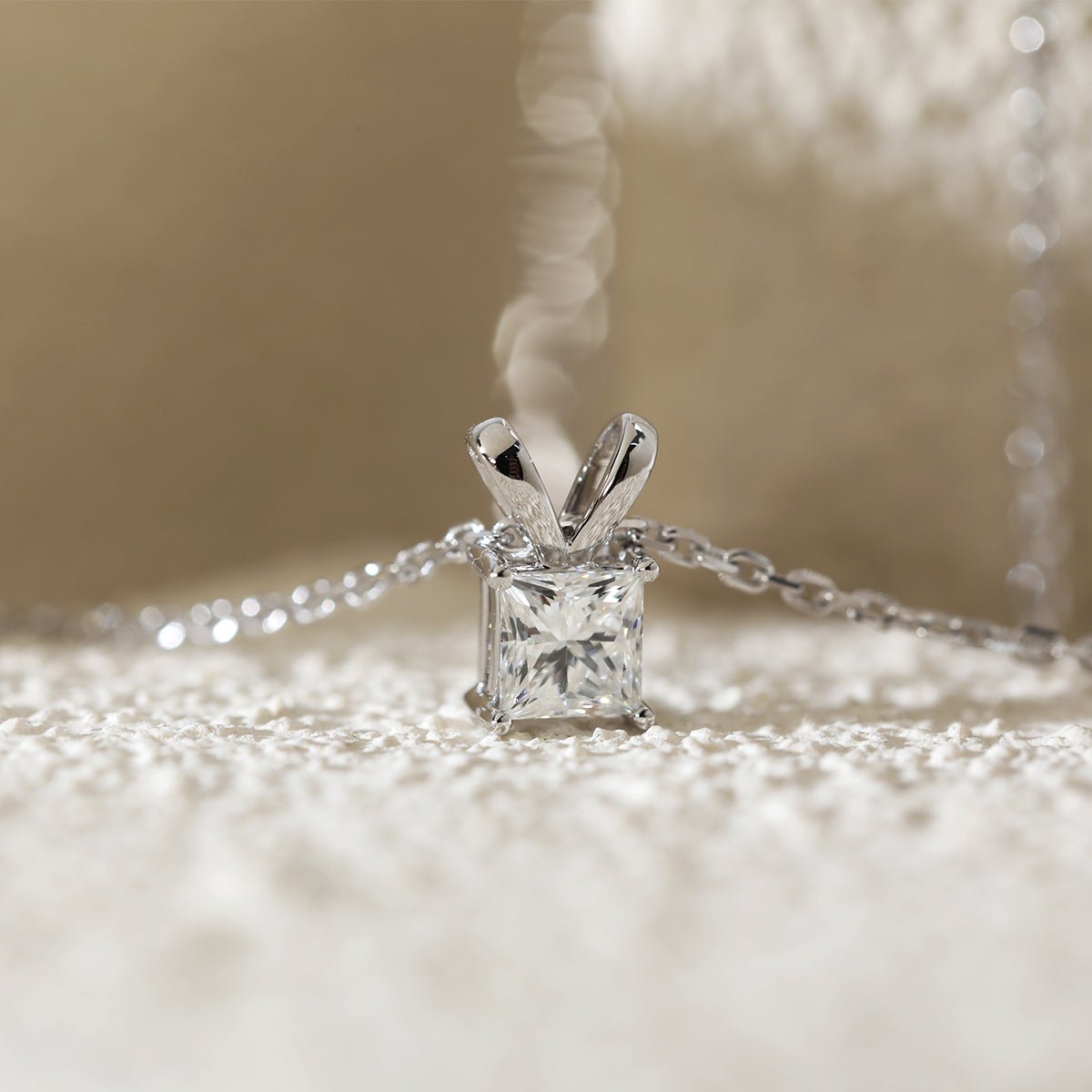14K White Gold Princess Cut Lab diamond 4 Prong Basket Pendant Necklace - FIORESE JEWELRY