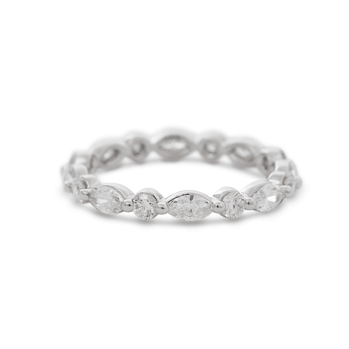 14K White Gold Round and Marquise Cut Lab Diamond Share - prong Setting Eternity Ring - FIORESE JEWELRY