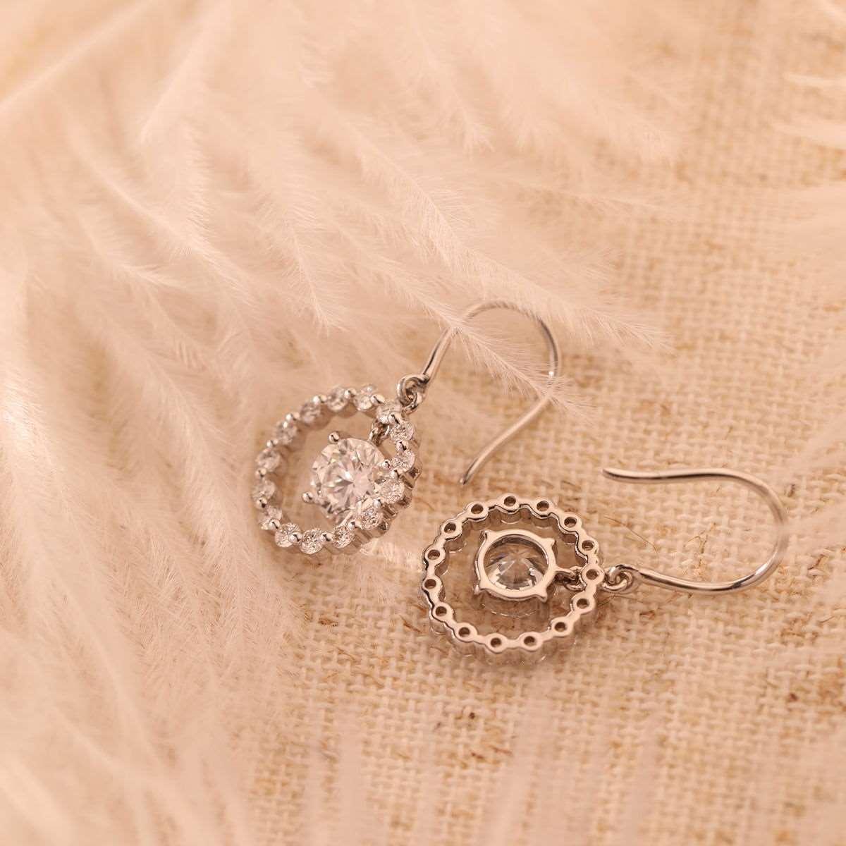 14K White Gold Round Cut Lab Diamond Hook Earrings - FIORESE JEWELRY